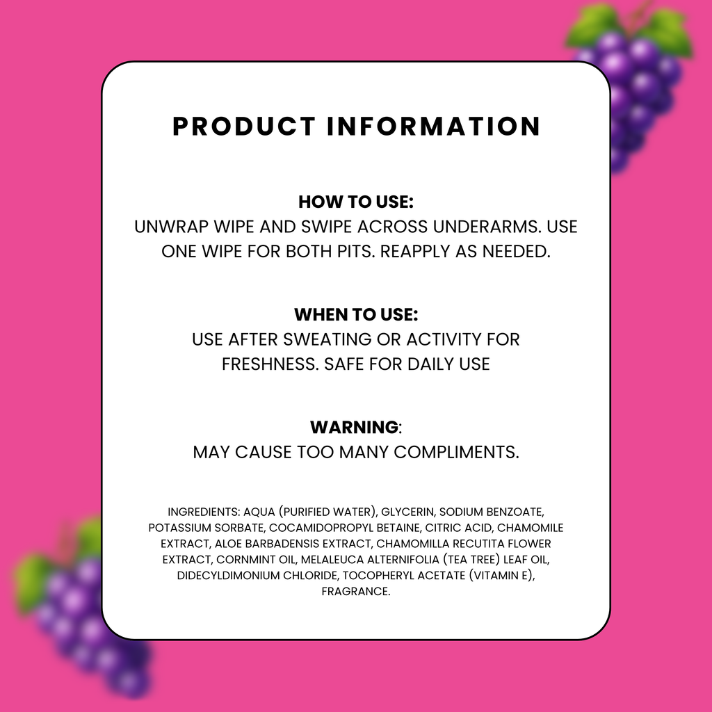 Grape Bubblegum Product Information Deodorant Wipes